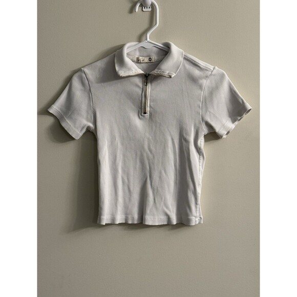 AMO Ribbed Cropped Short Sleeve W/Quarter‎ Zip Collar 100% Cotton Baby Tee - Picture 1 of 10